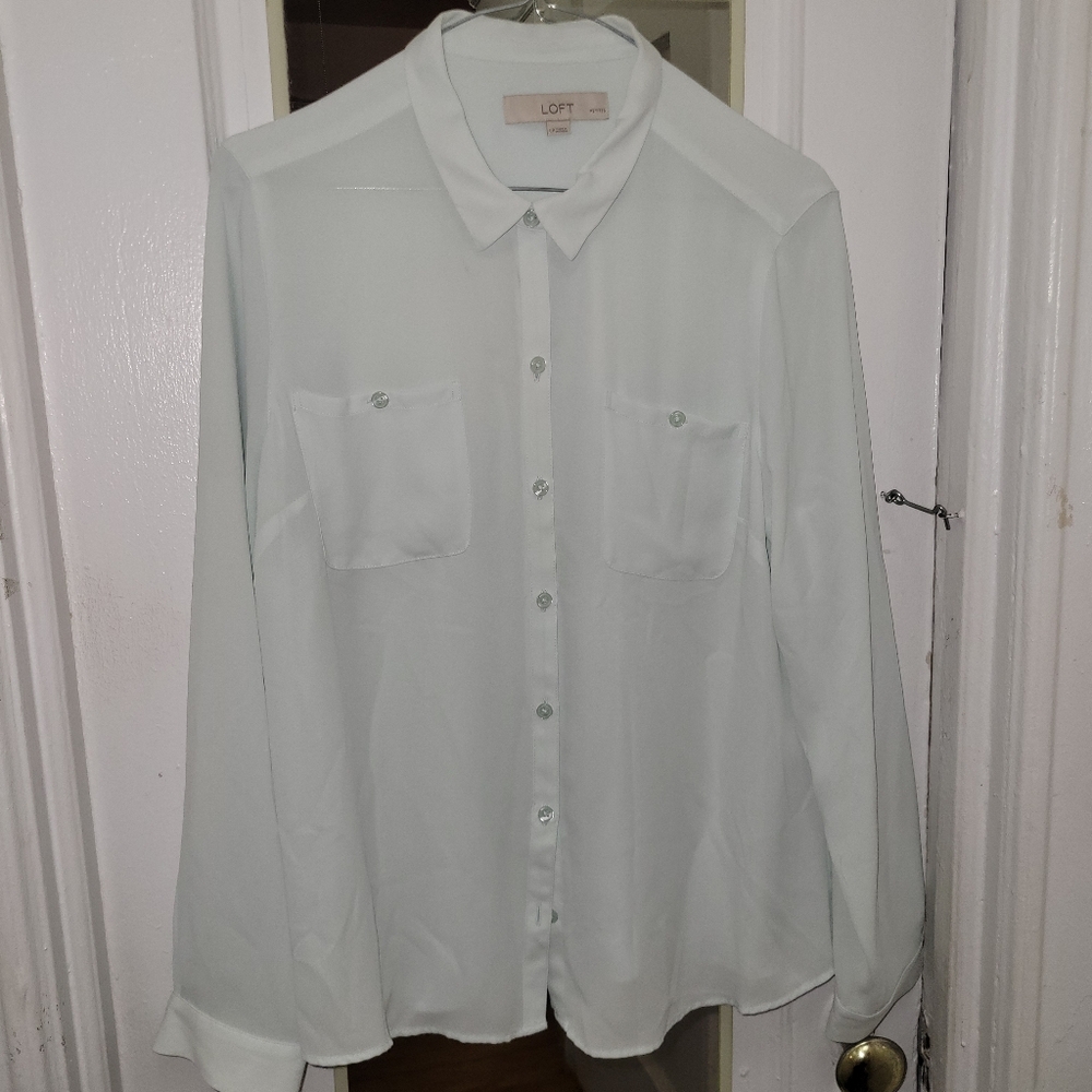 LOFT Petite Mint Button Down Shirt LP Professional Career Minimalist‎